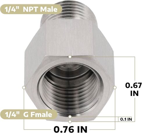 304 Stainless Steel Forged Pipe Fitting Converter Adapter 1/4“ G Thread Female to 1/4" NPT Male 2000psi (1 Pc) in Saudi Arabia