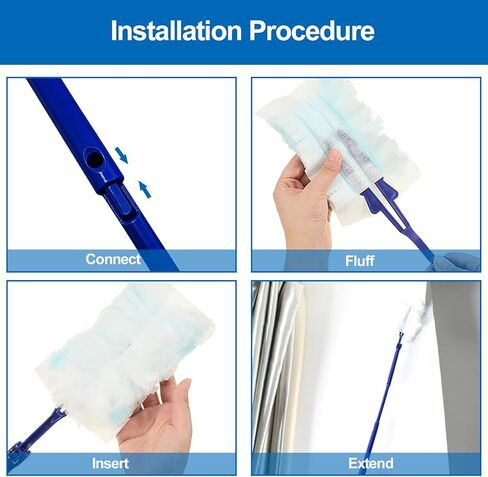 مقابض بديلة متوافقة مع عبوة Swiffer Duster، مقبض ممتد من Swiffer Duster، مقبض غبار قابل للطي والتمديد فقط (5 قطع زرقاء) in Kuwait