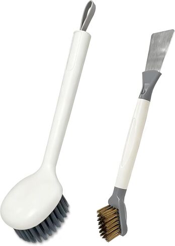 2-Piece Set Handheld Dish Brush with Brass Scrubber and Steel Scraper for Stubborn Grease - Dual-Head Cleaner for Pots, Pans, Stovetop, Sink in Saudi Arabia