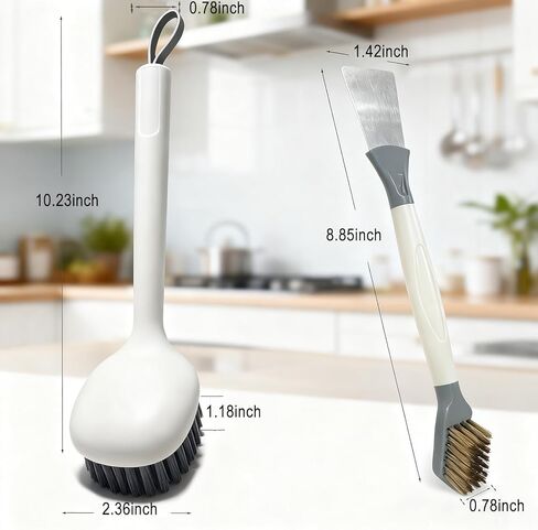2-Piece Set Handheld Dish Brush with Brass Scrubber and Steel Scraper for Stubborn Grease - Dual-Head Cleaner for Pots, Pans, Stovetop, Sink in Saudi Arabia