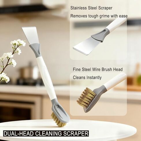 2-Piece Set Handheld Dish Brush with Brass Scrubber and Steel Scraper for Stubborn Grease - Dual-Head Cleaner for Pots, Pans, Stovetop, Sink in Saudi Arabia