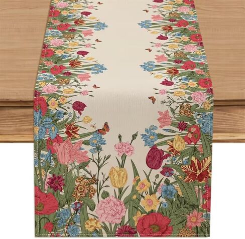 Tulip Red Floral Spring Table Runner 13x72 Inch , Seasonal Summer Butterfly Table Decoration for Kitchen Dinning Party Home Decor in Saudi Arabia