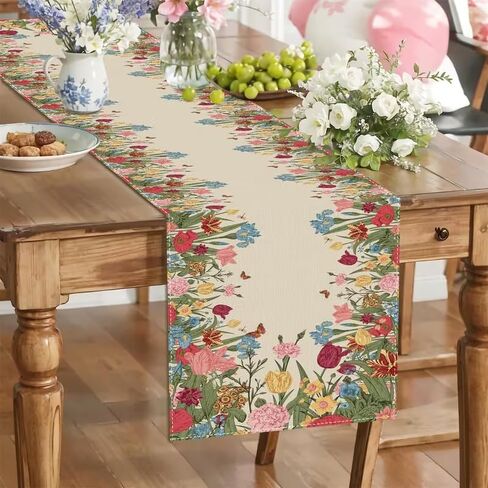 Tulip Red Floral Spring Table Runner 13x72 Inch , Seasonal Summer Butterfly Table Decoration for Kitchen Dinning Party Home Decor in Saudi Arabia