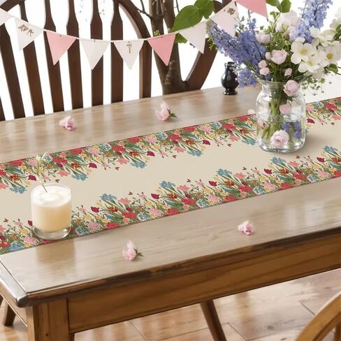 Tulip Red Floral Spring Table Runner 13x72 Inch , Seasonal Summer Butterfly Table Decoration for Kitchen Dinning Party Home Decor in Saudi Arabia