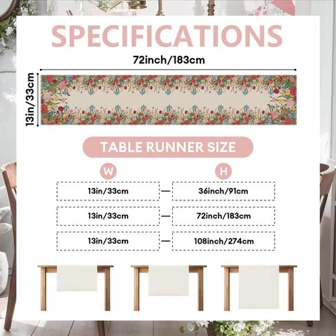 Tulip Red Floral Spring Table Runner 13x72 Inch , Seasonal Summer Butterfly Table Decoration for Kitchen Dinning Party Home Decor in Saudi Arabia