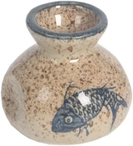 Vintage Ceramic Toothpick Holder – Decorative Kitchen Storage Jar with Floral & Fish Design, Rustic Cream Base, Glossy Ceramic Finish, Traditional Aesthetic, Perfect for Home or Restaurant Use in Saudi Arabia