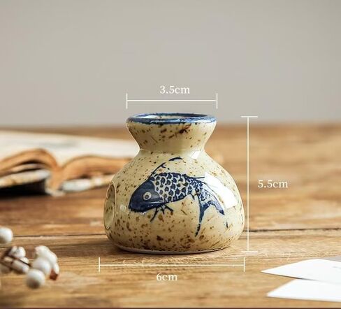 Vintage Ceramic Toothpick Holder – Decorative Kitchen Storage Jar with Floral & Fish Design, Rustic Cream Base, Glossy Ceramic Finish, Traditional Aesthetic, Perfect for Home or Restaurant Use in Saudi Arabia
