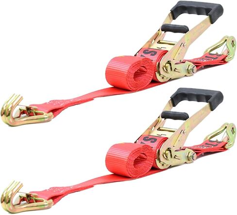 طقم ربط السيارة عالي التحمل من BoxerTool مع مزلاج أمان على شكل حرف J - قوة كسر 10000 رطل - حمل عمل 3333 رطل - حزام أحمر ممتاز 2 بوصة × 114 بوصة (4 عبوات) in Saudi Arabia