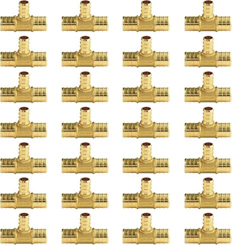 WiseWater 28 Pcs 3/4 x 3/4 x 1/2 Inch Reducing Tee PEX Fittings, Brass Barb Crimp PEX Pipe Fitting for PEX Pipe Plumbing Projects (Pack of 28) in Saudi Arabia