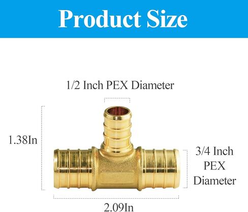 WiseWater 28 Pcs 3/4 x 3/4 x 1/2 Inch Reducing Tee PEX Fittings, Brass Barb Crimp PEX Pipe Fitting for PEX Pipe Plumbing Projects (Pack of 28) in Saudi Arabia