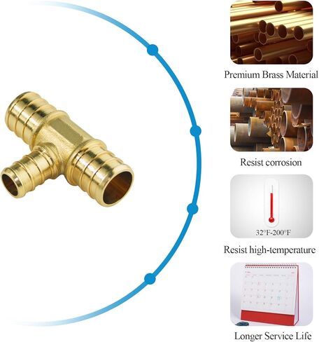 WiseWater 28 Pcs 3/4 x 3/4 x 1/2 Inch Reducing Tee PEX Fittings, Brass Barb Crimp PEX Pipe Fitting for PEX Pipe Plumbing Projects (Pack of 28) in Saudi Arabia