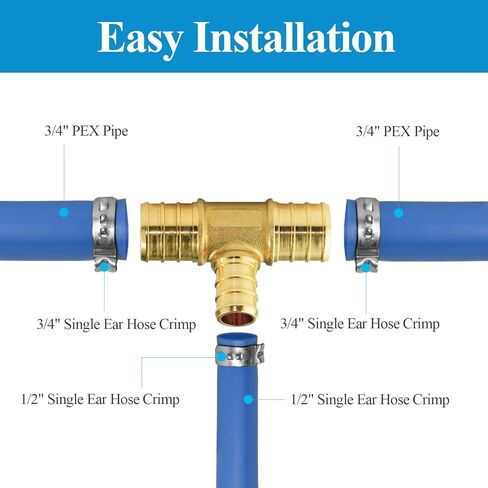 WiseWater 28 Pcs 3/4 x 3/4 x 1/2 Inch Reducing Tee PEX Fittings, Brass Barb Crimp PEX Pipe Fitting for PEX Pipe Plumbing Projects (Pack of 28) in Saudi Arabia
