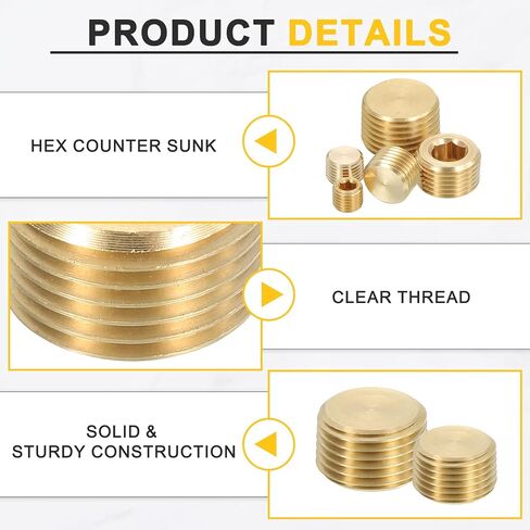 uxcell 4Pcs Brass Pipe Plug Fitting, 1/8" BSP Male Hex Counter Sunk Plug, Internal Thread Socket Pipe Plug for Closing the End of Pipe, Air Tanks in Saudi Arabia