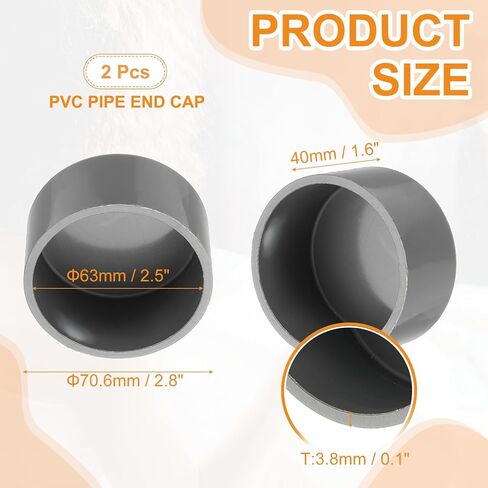 PATIKIL PVC Pipe End Caps, 2 Pack 2.5" Diameter Pipe Cover Cap Plug Adapter Socket Fittings for Build DIY Furniture Garden Shelf Water Line, Grey in Saudi Arabia