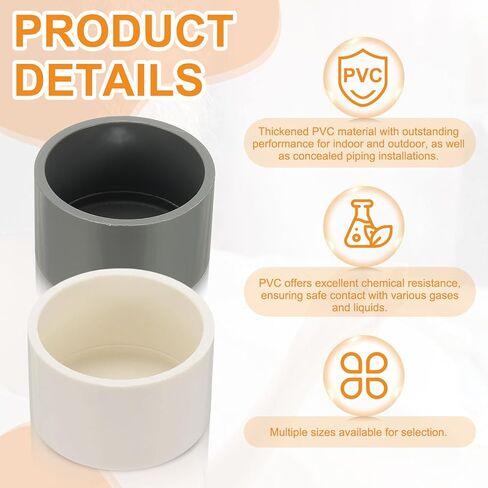 PATIKIL PVC Pipe End Caps, 2 Pack 2.5" Diameter Pipe Cover Cap Plug Adapter Socket Fittings for Build DIY Furniture Garden Shelf Water Line, Grey in Saudi Arabia