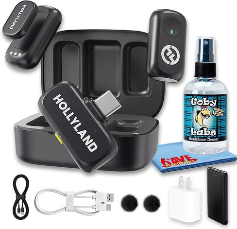 ميكروفون Hollyland Lark A1 Duo اللاسلكي Lavalier لأجهزة iPhone وAndroid USB-C، تسجيل لشخصين، نطاق 650 قدم، لمدونات الفيديو والبث والبودكاست (حزمة) in Saudi Arabia