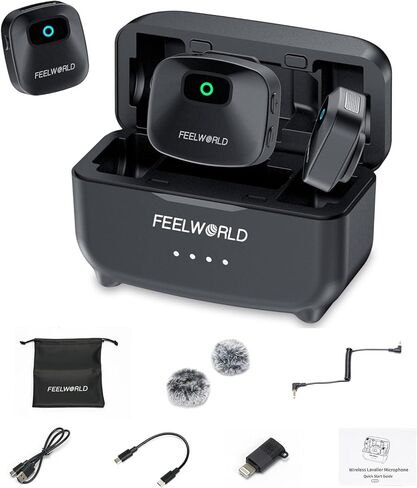 ميكروفون FEELWORLD LM1 اللاسلكي للكاميرا/iPhone/Android، خفيف الوزن، جهاز إرسال صغير مع صوت غير مضغوط 48 كيلو هرتز 16 بت، إلغاء الضوضاء، SNR 95dB لغناء تسجيل بث الفيديو in Saudi Arabia