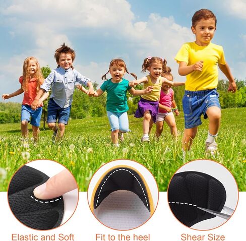 Joez Wonderful 4 Pairs Kids Heel Pads for Shoes Too Big, Self-Adhesive Grips Liner for Loose Shoe, Non Slip Soft Shoe Filler Inserts Cushion for Toddlers Girls Boys (Black) in Saudi Arabia