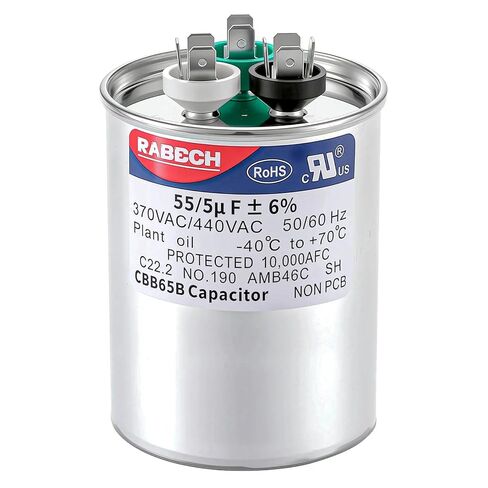 55/5uF 55/5MFD AC Capacitor CBB65B 55 5 uF MFD 55+5uF 370V/440V Round Dual Run Start A/C Capacitors ±6% for Air Conditioner in Kuwait