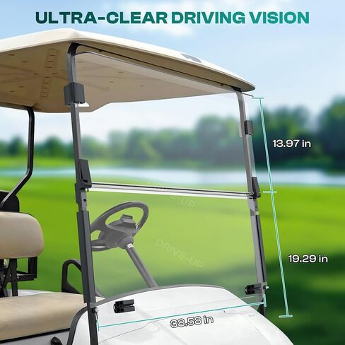 DRIVE UP Golf Cart Windshield, EZGO Golf Cart Windshield Compatible with TXT, DCS, PDS 1995-2013 Gas and Electric Golf Carts, Clear Down Windshield Foldable Anti-UV Protection and Impact Resistant in Saudi Arabia
