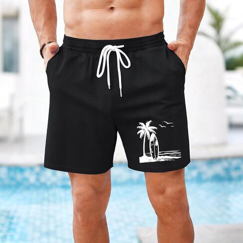 Men's Graphic Shorts Drawstring Waist Athletic Gym Workout Basketball Shorts with Pockets Summer Casual Beach Short in Saudi Arabia