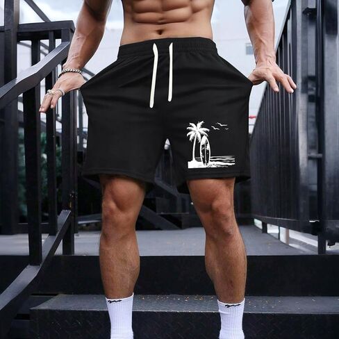 Men's Graphic Shorts Drawstring Waist Athletic Gym Workout Basketball Shorts with Pockets Summer Casual Beach Short in Saudi Arabia