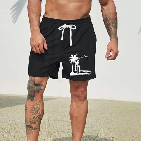 Men's Graphic Shorts Drawstring Waist Athletic Gym Workout Basketball Shorts with Pockets Summer Casual Beach Short in Saudi Arabia
