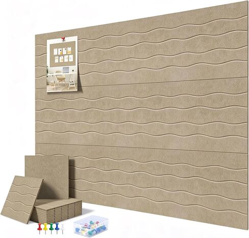 AKONEGE Large Felt Bulletin Board 48" x 36" Cork Board Alternative for Walls, 12 Pack Wavy Grain Felt Wall Tiles with 70 Adhesive Tabs & 20 Push Pins, Pin Boards for Office Home Decor, Black in Saudi Arabia
