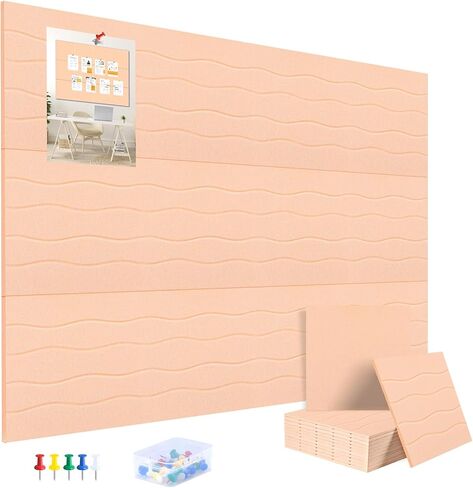 AKONEGE Large Felt Bulletin Board 48" x 36" Cork Board Alternative for Walls, 12 Pack Wavy Grain Felt Wall Tiles with 70 Adhesive Tabs & 20 Push Pins, Pin Boards for Office Home Decor, Black in Saudi Arabia