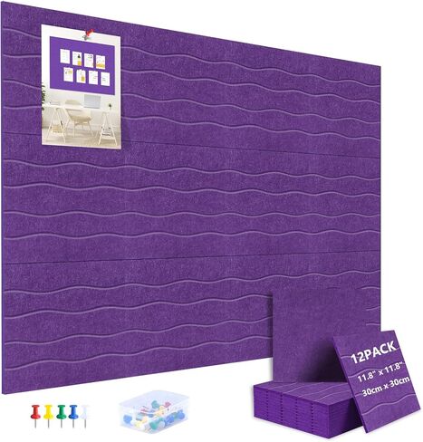 AKONEGE Large Felt Bulletin Board 48" x 36" Cork Board Alternative for Walls, 12 Pack Wavy Grain Felt Wall Tiles with 70 Adhesive Tabs & 20 Push Pins, Pin Boards for Office Home Decor, Black in Saudi Arabia