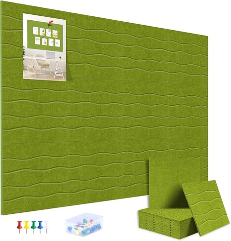 AKONEGE Large Felt Bulletin Board 48" x 36" Cork Board Alternative for Walls, 12 Pack Wavy Grain Felt Wall Tiles with 70 Adhesive Tabs & 20 Push Pins, Pin Boards for Office Home Decor, Black in Saudi Arabia