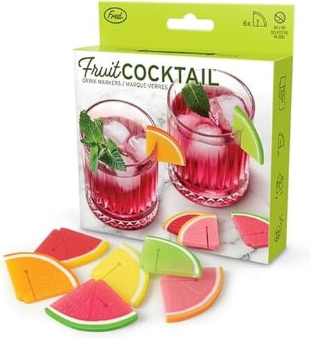 Genuine Fred FRUIT COCKTAIL Citrus Drink Markers, Set of 6 Silicone Drink IDs, Food-Safe, Easy to Clean, Reusable, Fits All Glassware, Perfect for Parties and Gifts in Saudi Arabia