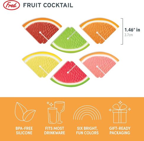 Genuine Fred FRUIT COCKTAIL Citrus Drink Markers, Set of 6 Silicone Drink IDs, Food-Safe, Easy to Clean, Reusable, Fits All Glassware, Perfect for Parties and Gifts in Saudi Arabia