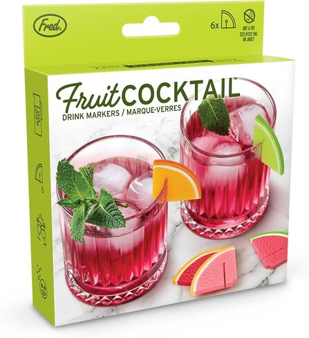 Genuine Fred FRUIT COCKTAIL Citrus Drink Markers, Set of 6 Silicone Drink IDs, Food-Safe, Easy to Clean, Reusable, Fits All Glassware, Perfect for Parties and Gifts in Saudi Arabia