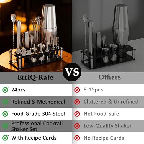 24 Piece Professional Boston Shaker for Cocktails, Stainless Steel Bar Kits for Bartender with Acrylic Stand, All Essential Bar Tools for Home, Party, Mixing Drinks, Silver in Saudi Arabia