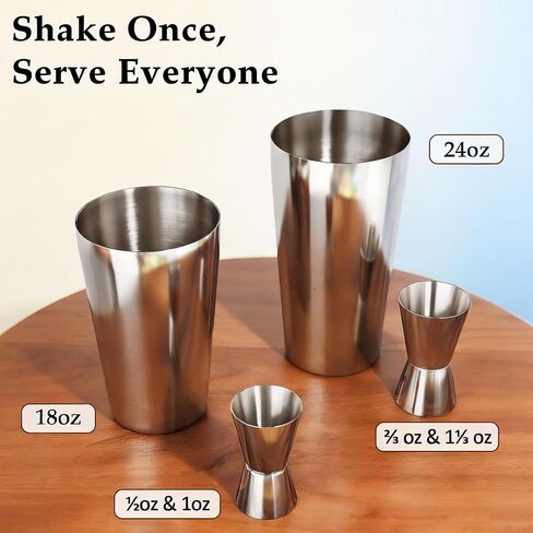 24 Piece Professional Boston Shaker for Cocktails, Stainless Steel Bar Kits for Bartender with Acrylic Stand, All Essential Bar Tools for Home, Party, Mixing Drinks, Silver in Saudi Arabia