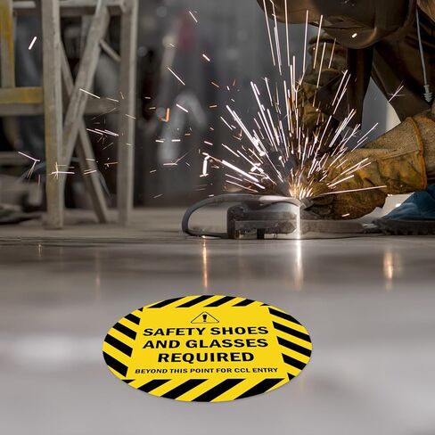 SmartSign 17 x 17 inch Custom Round Adhesive Floor Decal with Stripes, 18 mil Vinyl, Anti-Slip Pebbled Finish, Black and Yellow, Made in USA in Saudi Arabia