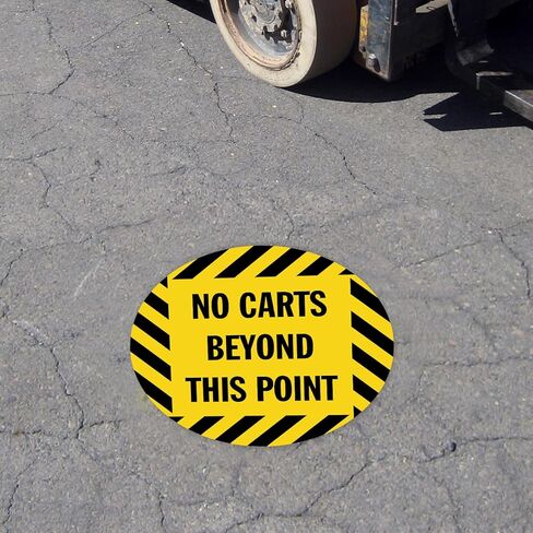 SmartSign 17 x 17 inch Custom Round Adhesive Floor Decal with Stripes, 18 mil Vinyl, Anti-Slip Pebbled Finish, Black and Yellow, Made in USA in Saudi Arabia