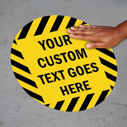 SmartSign 17 x 17 inch Custom Round Adhesive Floor Decal with Stripes, 18 mil Vinyl, Anti-Slip Pebbled Finish, Black and Yellow, Made in USA in Saudi Arabia