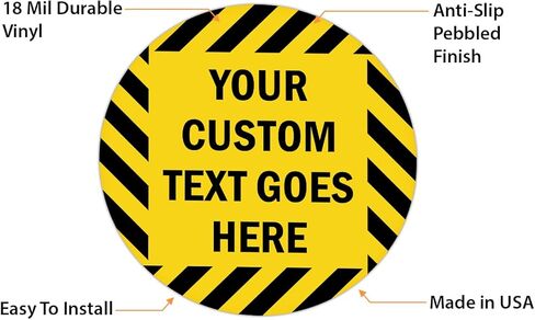 SmartSign 17 x 17 inch Custom Round Adhesive Floor Decal with Stripes, 18 mil Vinyl, Anti-Slip Pebbled Finish, Black and Yellow, Made in USA in Saudi Arabia