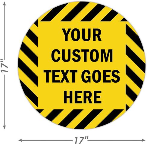 SmartSign 17 x 17 inch Custom Round Adhesive Floor Decal with Stripes, 18 mil Vinyl, Anti-Slip Pebbled Finish, Black and Yellow, Made in USA in Saudi Arabia