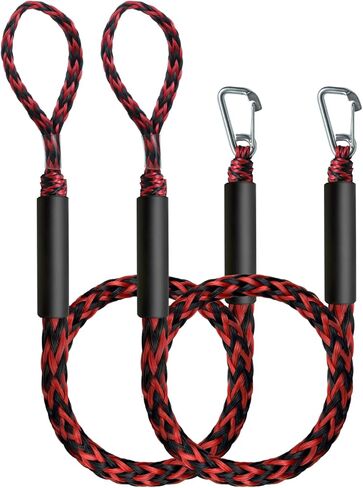 Boat Accessories 4.5 Feet Bungee Dock Lines with 30cm Extended Loop and 316 Stainless Steel Clip 2-Pack for Docking for Boats PWC,Kayak,Watercraft,SeaDoo,Jet Ski, Pontoon, Canoe, Power Boat(Red+Black) in Saudi Arabia