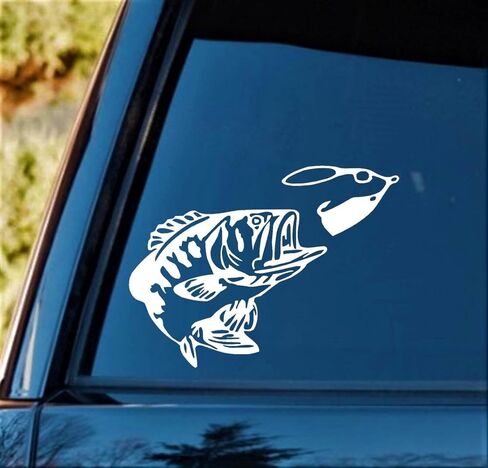 Largemouth Bass with Fishing Lure Vinyl Decal Sticker in Saudi Arabia