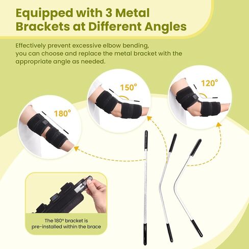 Cubital Tunnel Syndrome Elbow Brace Splint for Ulnar Nerve Entrapment, suitable for all day, with 3 interchangeable angle supports - M in Saudi Arabia