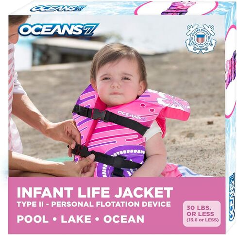 Oceans 7 US Coast Guard Approved Infant Life Jacket 8-30 lbs – Type II PFD Flex-Form Chest Personal Flotation Device, Blue/White in Saudi Arabia