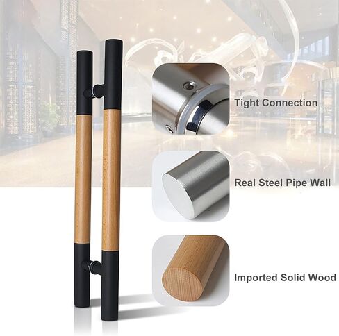 Door Pull Handle Glass Door Push Handle Wood & Stainless Door Konbs, Round Kitchen Doors Commercial Doors Handles, for Home Entry Store Garages Cabinet (Color : Black, Size : 80cm/32inch) in Saudi Arabia