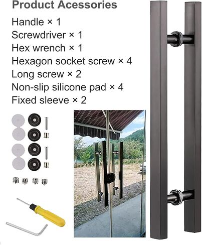 Barn Door Pull Handle, 24 in Push Pull Door Handles for Glass Door, Commercial Company Front Door Pull Handle with Fittings, Modern Simple Style (Black 60 Cm/23.6 in) in Saudi Arabia