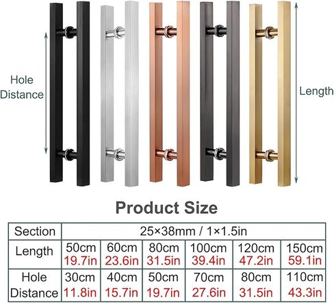 Barn Door Pull Handle, 24 in Push Pull Door Handles for Glass Door, Commercial Company Front Door Pull Handle with Fittings, Modern Simple Style (Gold 60 Cm/23.6 in) in Saudi Arabia