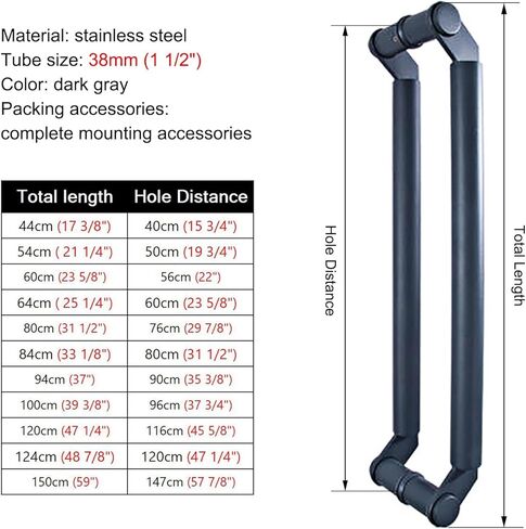 Commercial Push Pull Glass Door Handles, Double Sided Round Glass Door Pulls for Entrance Door, Stainless Steel Barn Door Shower Door Push Bar (Color : Dark gray, Size : 80cm (31 1/2")*76cm) in Saudi Arabia