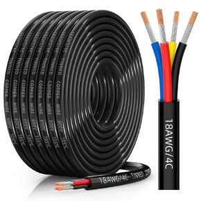 CONEPY سلك قياس 18 4 سلك كهربائي موصل، كابل PVC مجدول بالنحاس 18 AWG، IP68 مقاوم للماء/مرن/سلك جهد منخفض للسيارات، RV، البحرية، الطاقة الشمسية، إضاءة LED (30FT) in Kuwait
